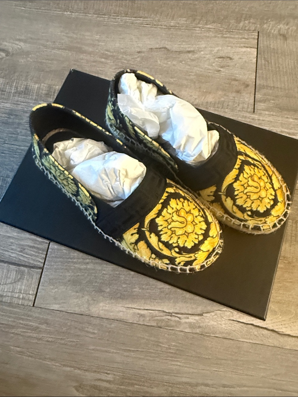 Versace Yellow & Black Espadrille Loafers